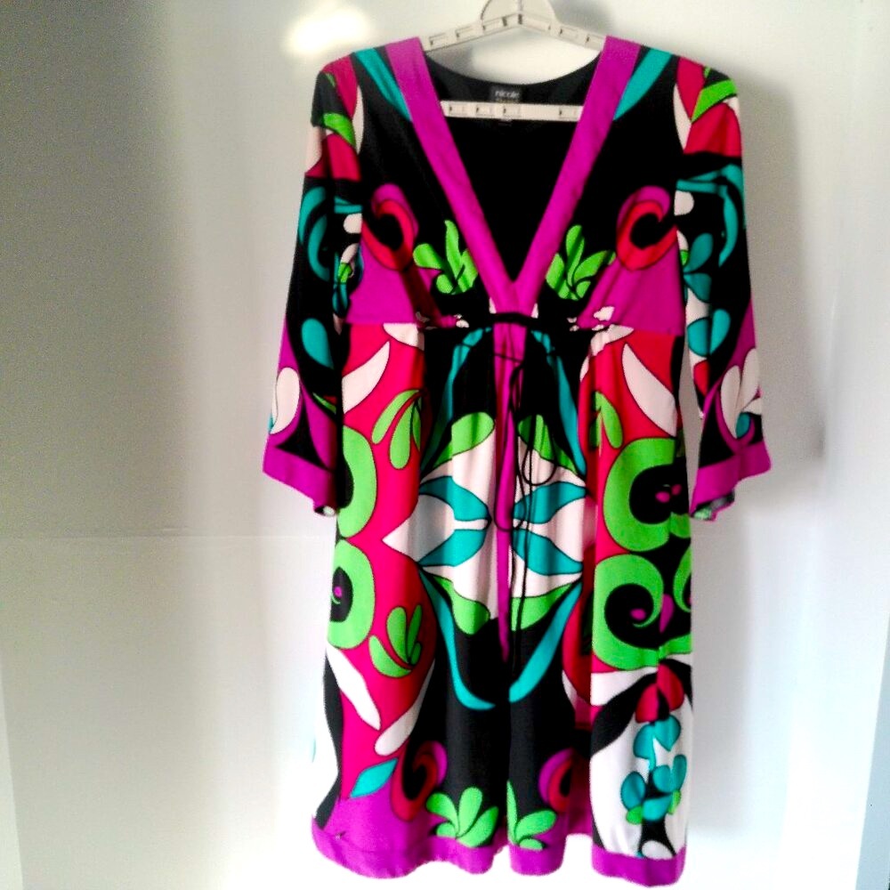 Nicole by Nicole Miller Black Pink Floral V Neck Empire Waist Dress 12